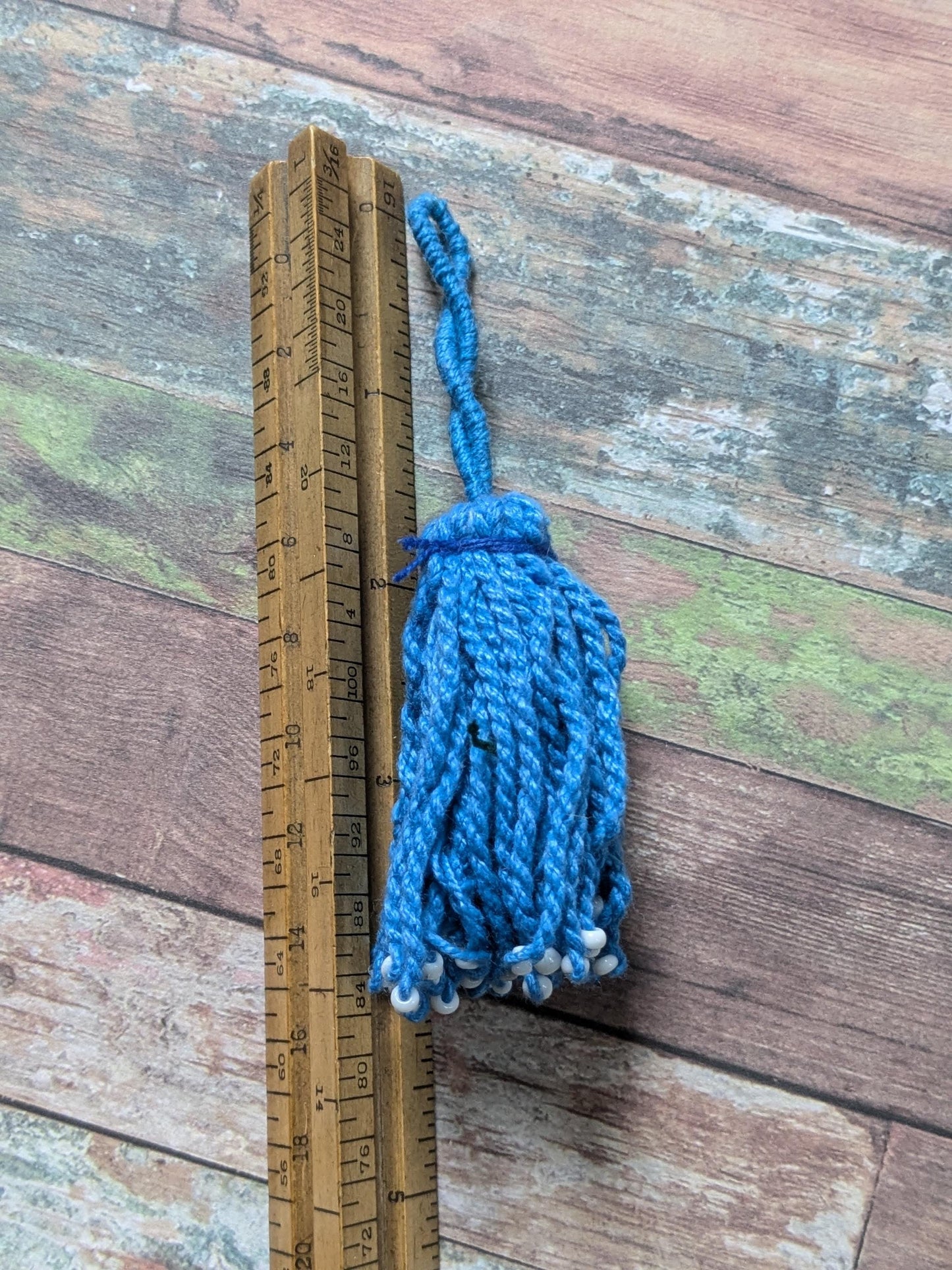 Medium Blue Tassel Central Asian Traditional Turkmen Textile Adornment (17085)