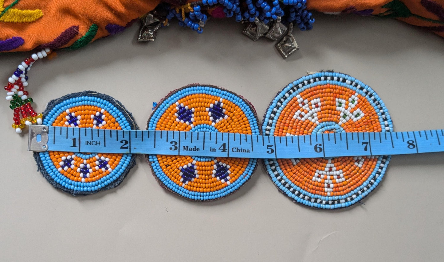 Vintage Beaded Tribal Gul Patches Kuchi Kochi Gul Orange(17262)