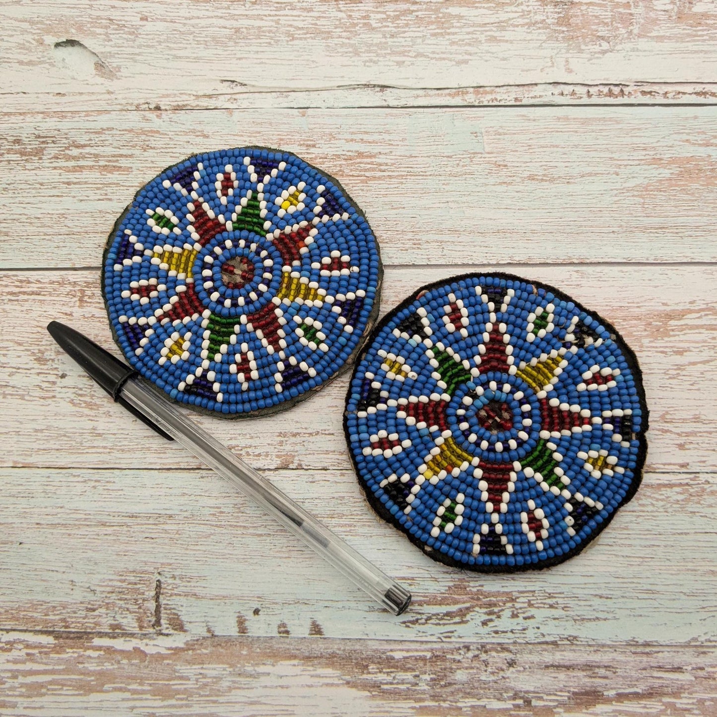 Vintage Balochi Tribal Beaded Patches Matching Pair 3.5" Wide (17156)