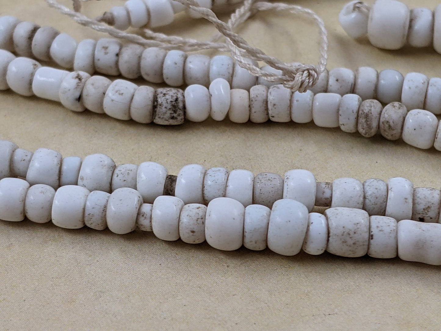 Gilgit Baltistan Old White Tan Beads Ethnic Arts Crafts Supply Unique (#14146)