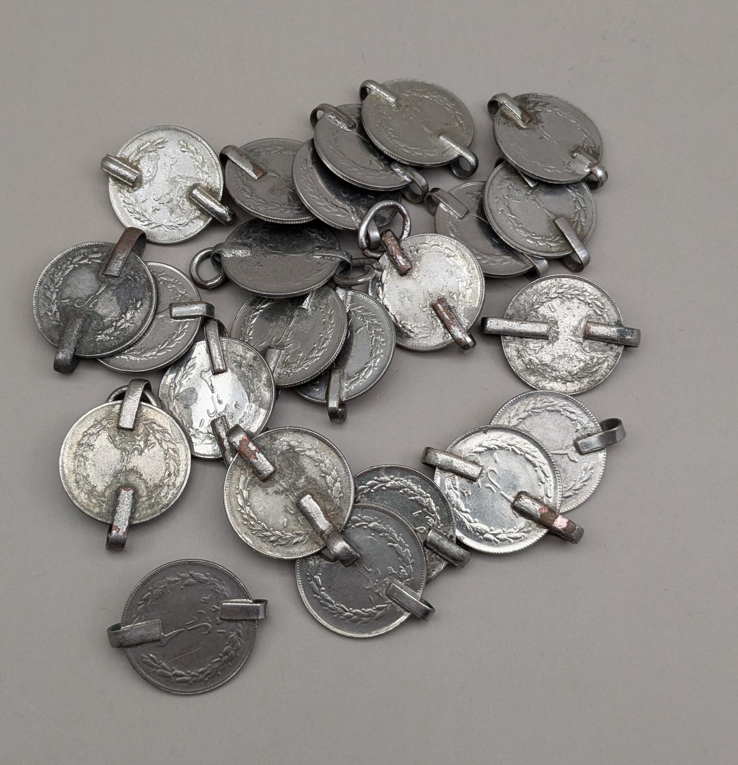 23 Vintage Kuchi Tribal Coins with 2 Loops Double Bail DIY Jewelry Supplies (17026)