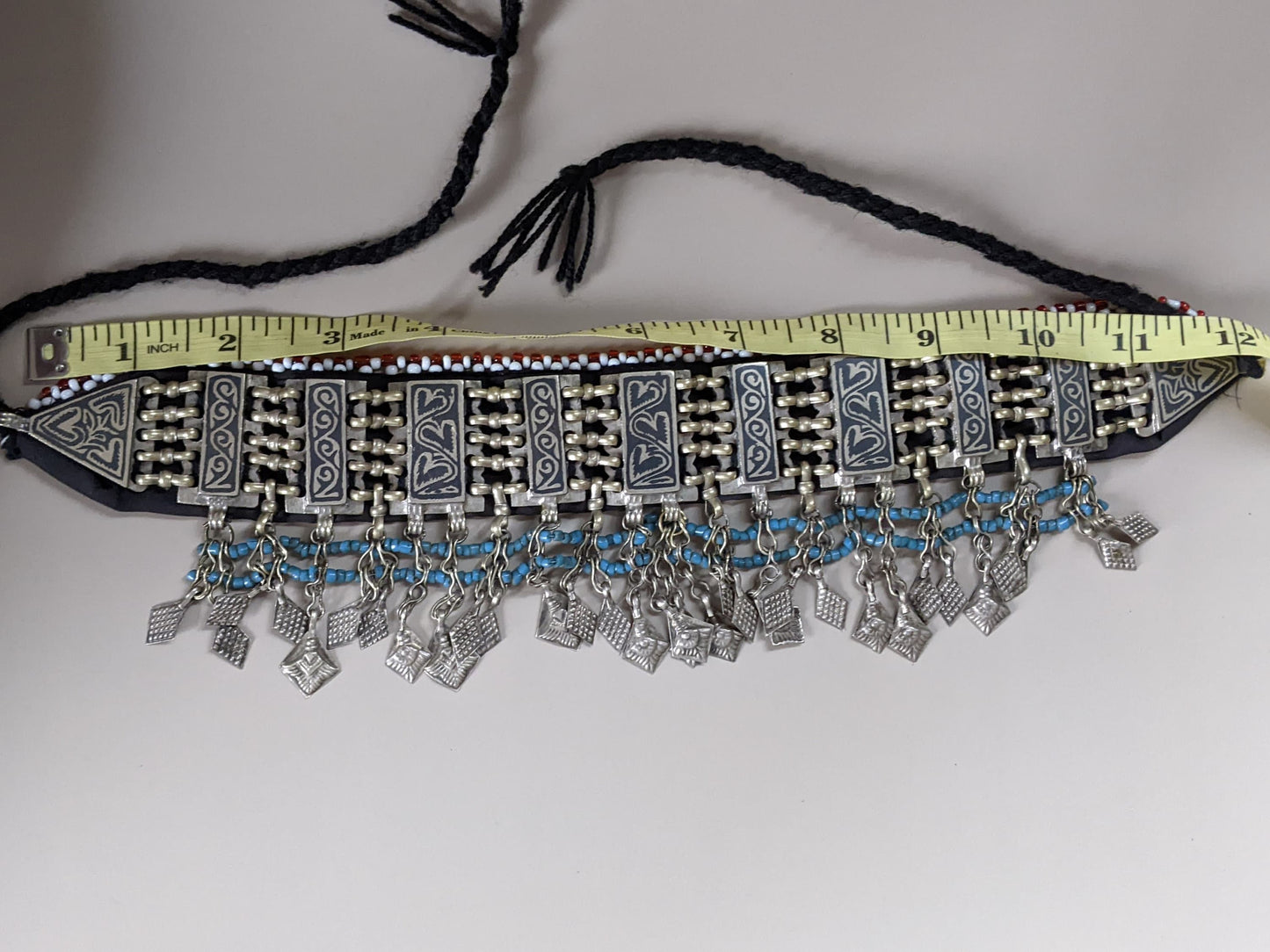 Vintage Afghan Hazara Niello Choker Ties to Adjust (#14481)