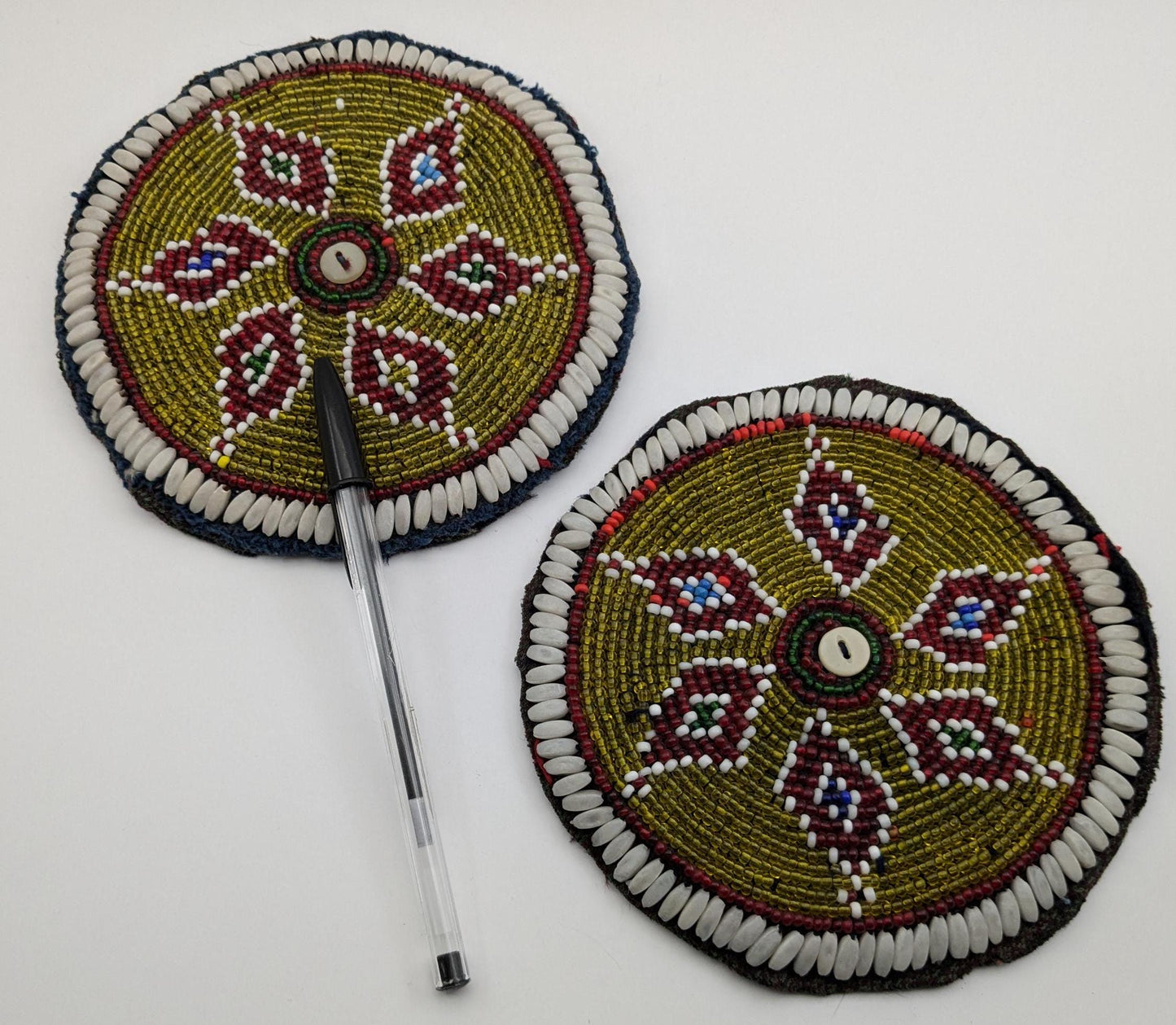 Vintage Kuchi Tribal Beaded Gul Flower Patches LARGE Pair 6" (17145)