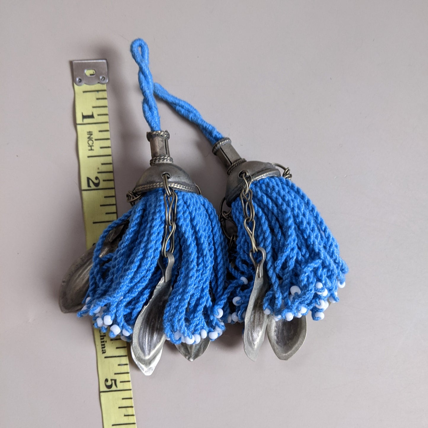 Pair Turkmen Tassels Periwinkle Blue Unique Vintage Tops Interesting Dangles