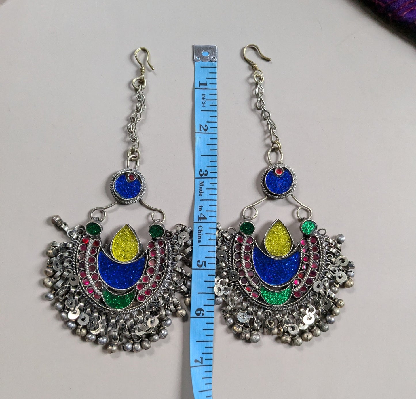 Matching Pair Vintage Kuchi Tribal Hair Pendants Tikka Jhoomer Blue Crescent Moon (16385)