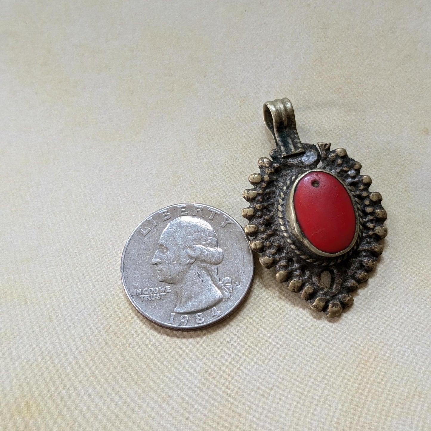 Tribal Pendant Vintage Waziri Focal Orange Glass Center (16568)