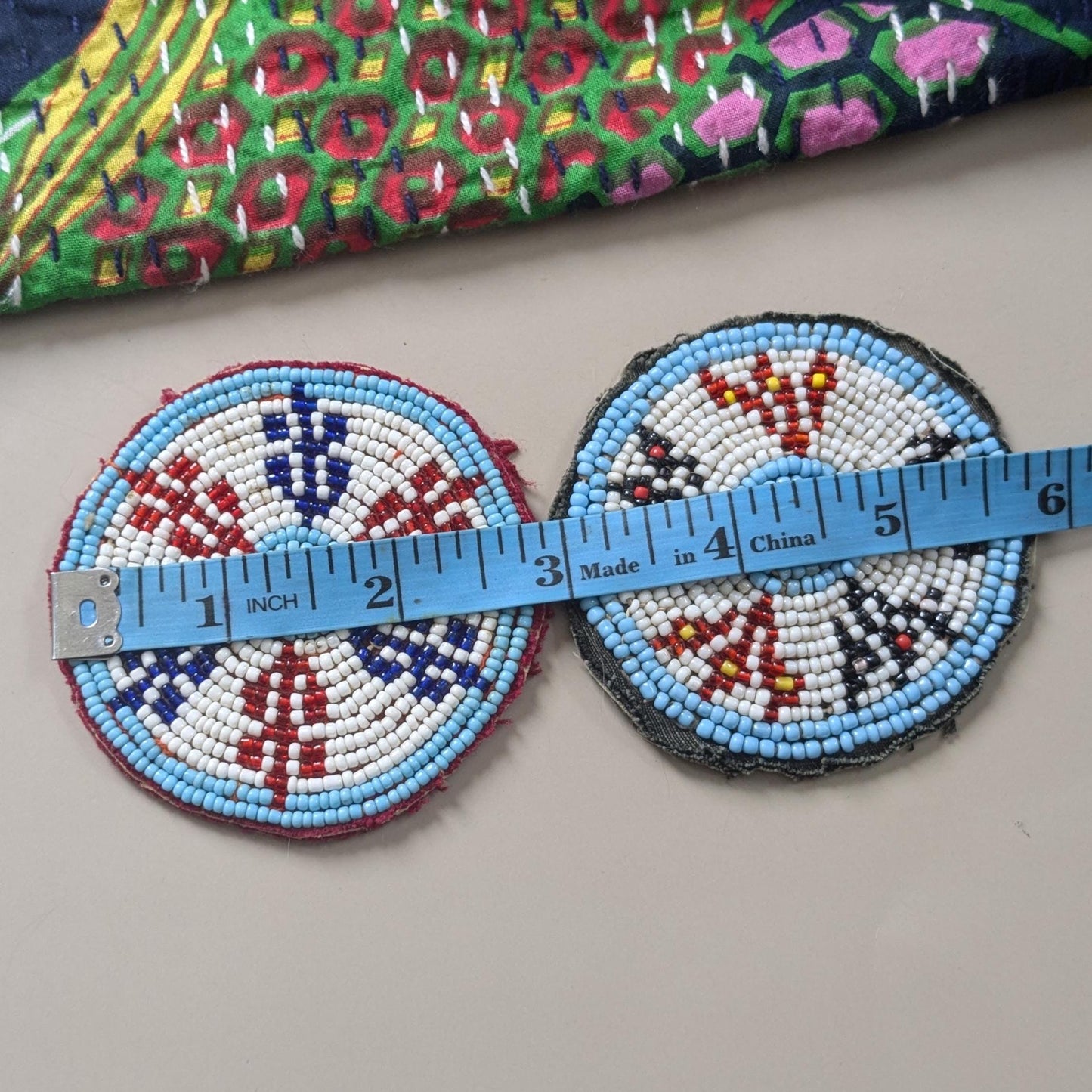 Beaded Flowers 2.75" Pair Gul Medallions Kuchi Tribal Beadwork (17266)