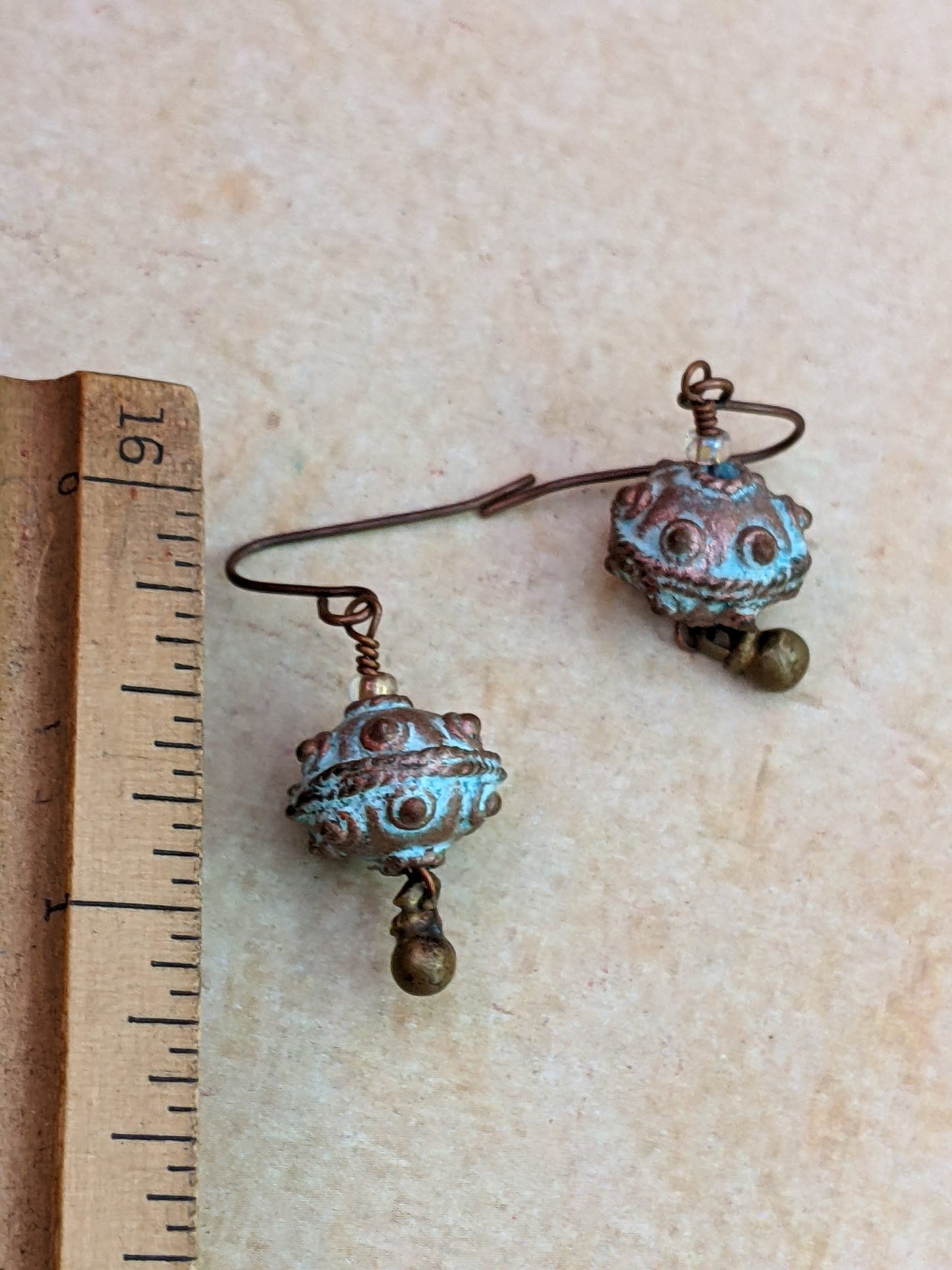 Rustic Verdigris Patina Bead Earrings Ancient Vibe (#14019)