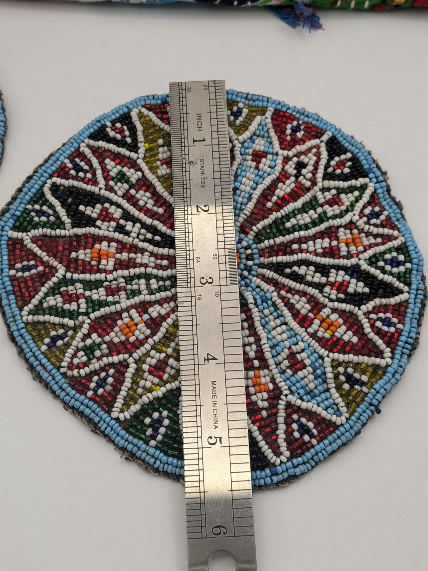 Vintage Kuchi Tribal Beaded Gul Flower Patches LARGE Pair (17261)