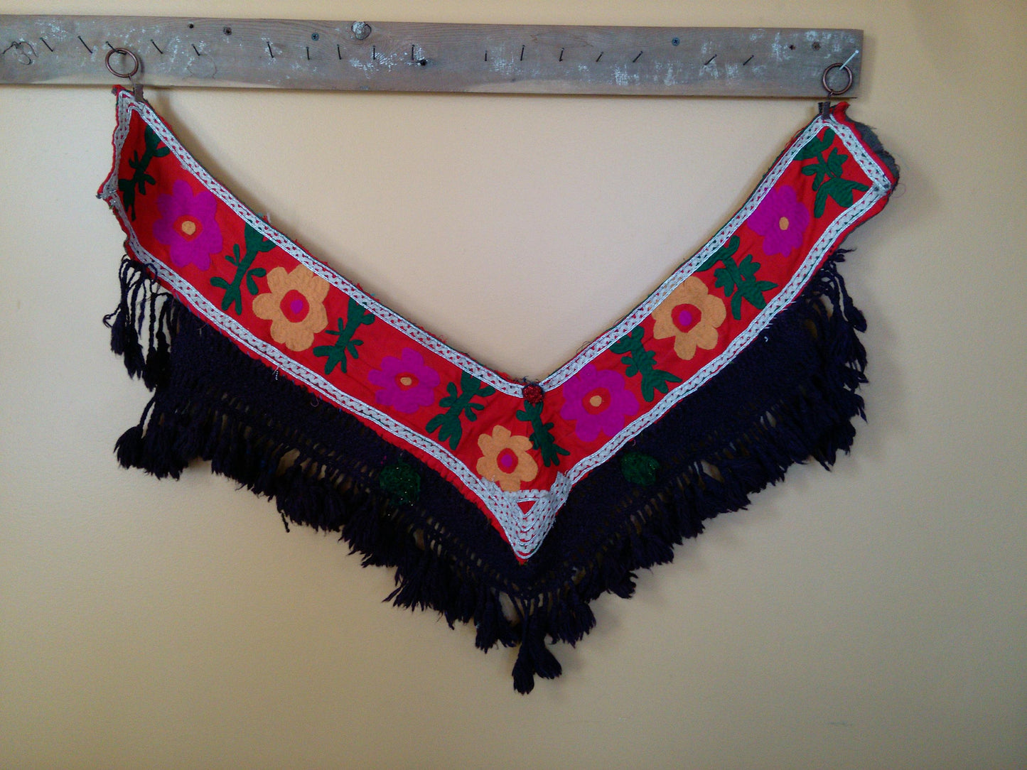 Vintage Uzbek Bright Orange Pink Segusha Embroidery