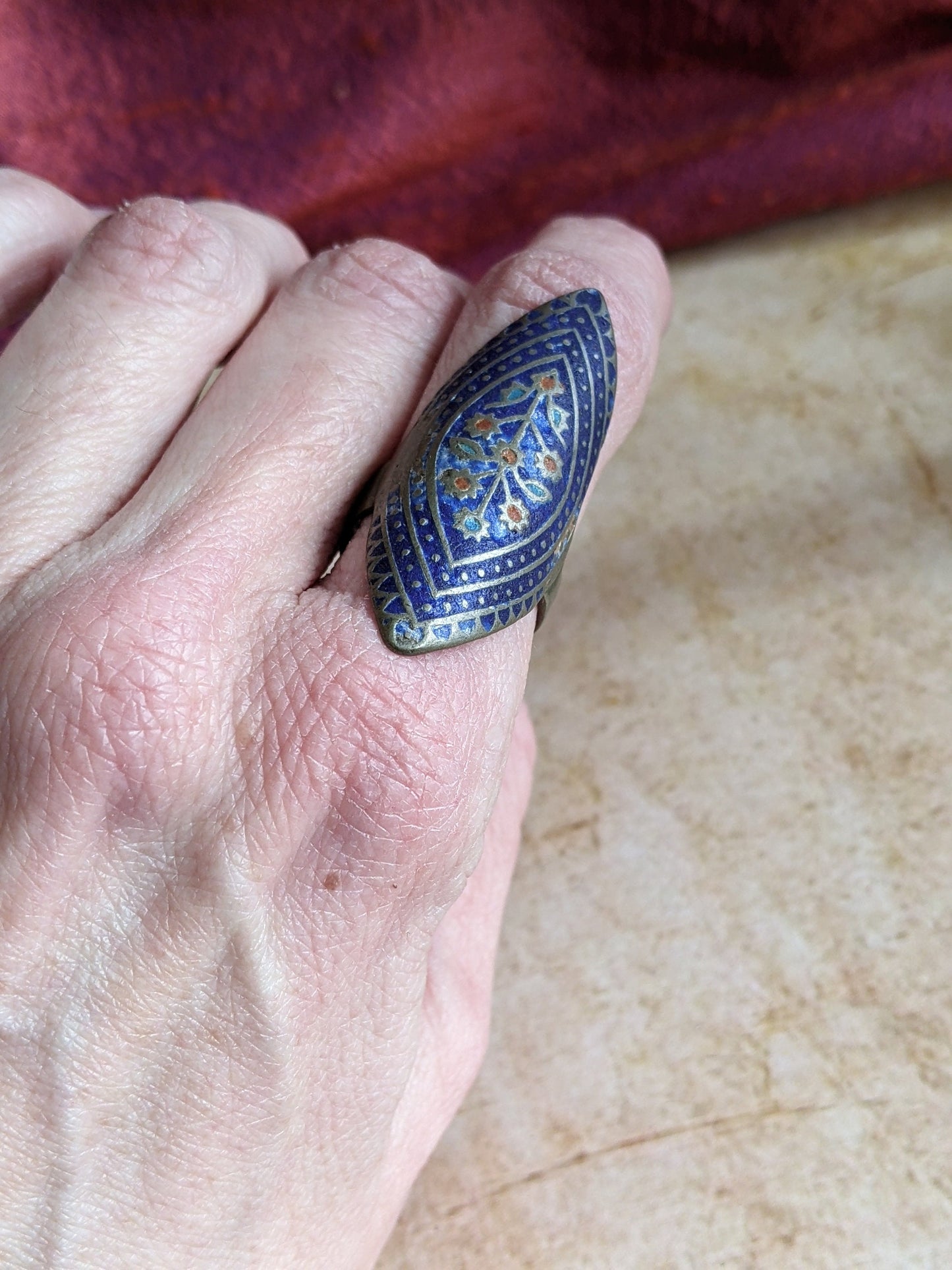 Vintage Multan Blue Enamel and Silver Ring Size 5.25 US (#12643)