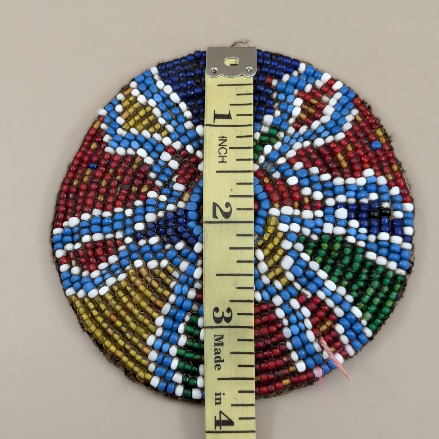 Vintage Balochi Tribal Beaded Patch Medallion Gul Flower 3.6" (16713)