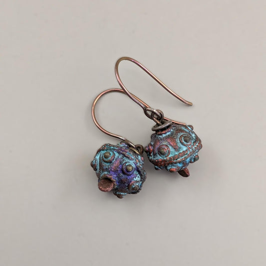 Unique Patina Bead Earrings Rustic Jewelry Niobium Ear Wire (16647)