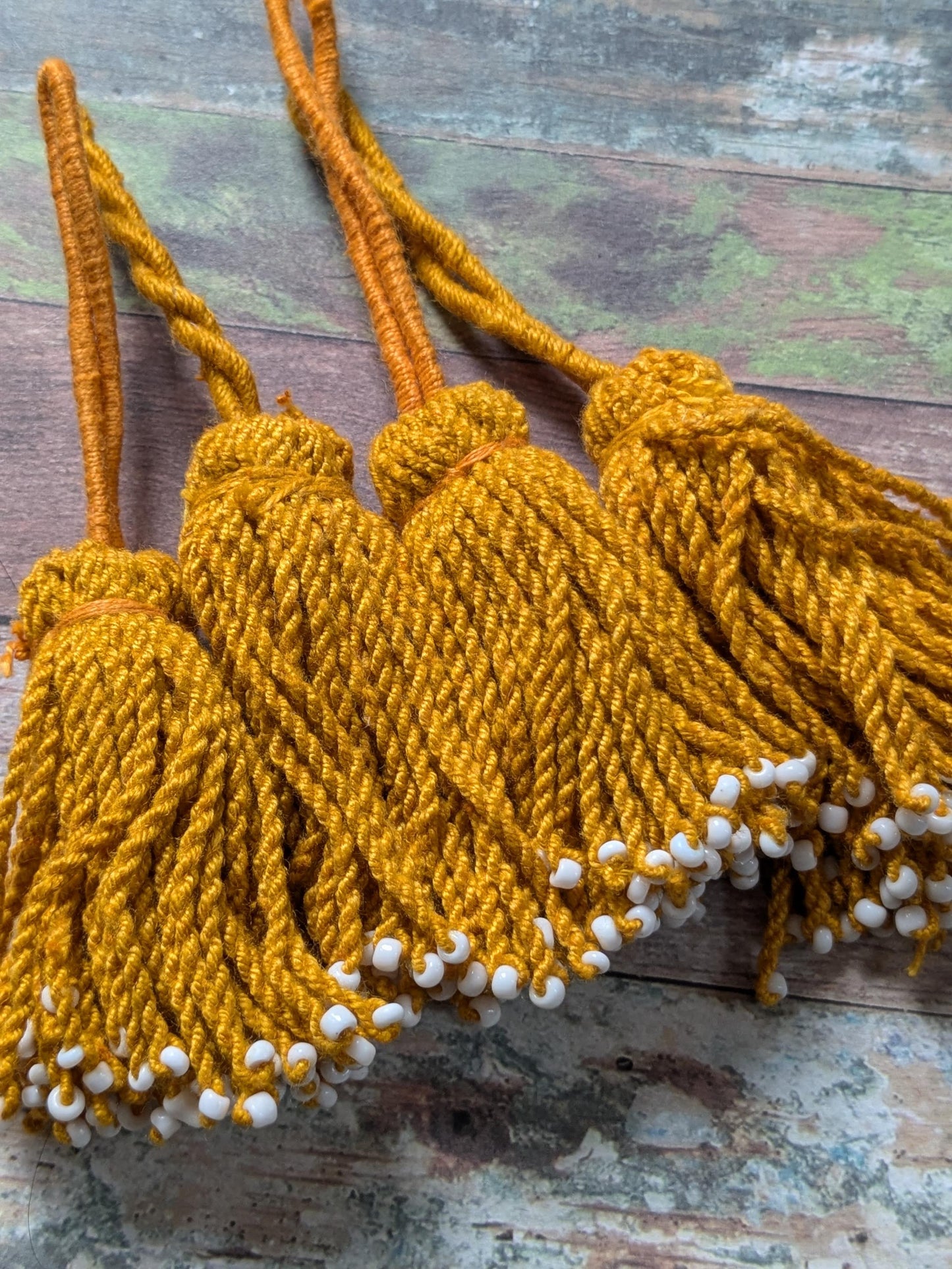 Saffron Yellow Tassel Central Asian Traditional Turkmen Textile Adornment (17084)