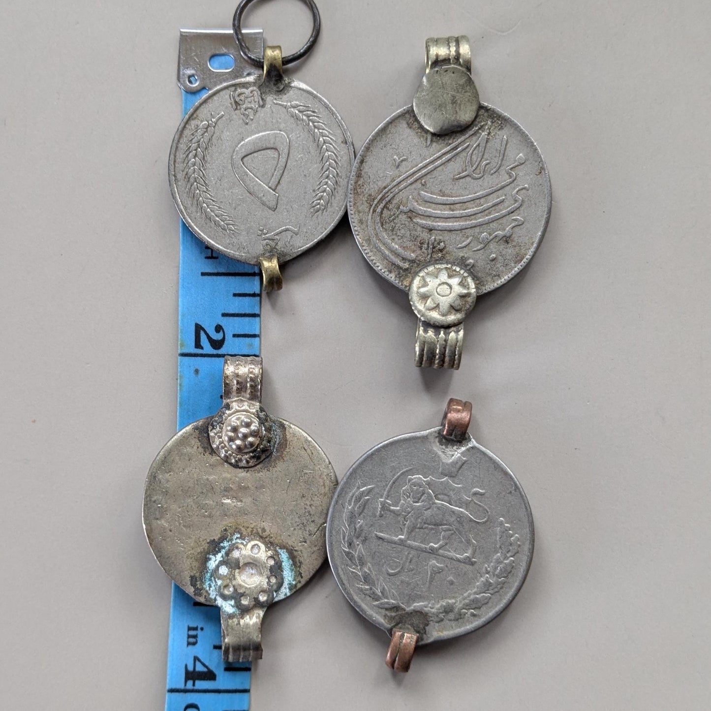 Vintage Kuchi Tribal Coins with 2 Loops Double Bail DIY Jewelry Supplies 4 Pieces (17039)