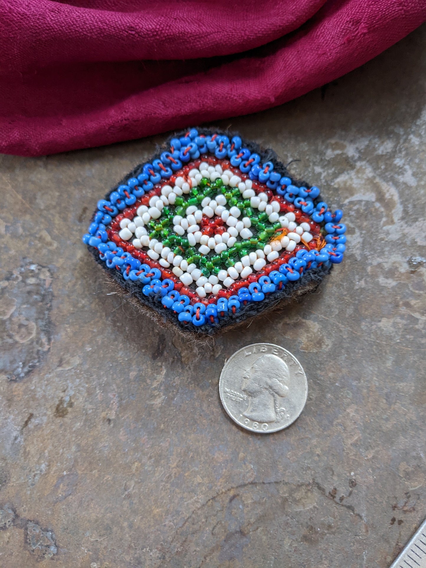 Small Vintage Kuchi Beaded Patch Felted Animal Hair Evil Eye Talisman (#10117)