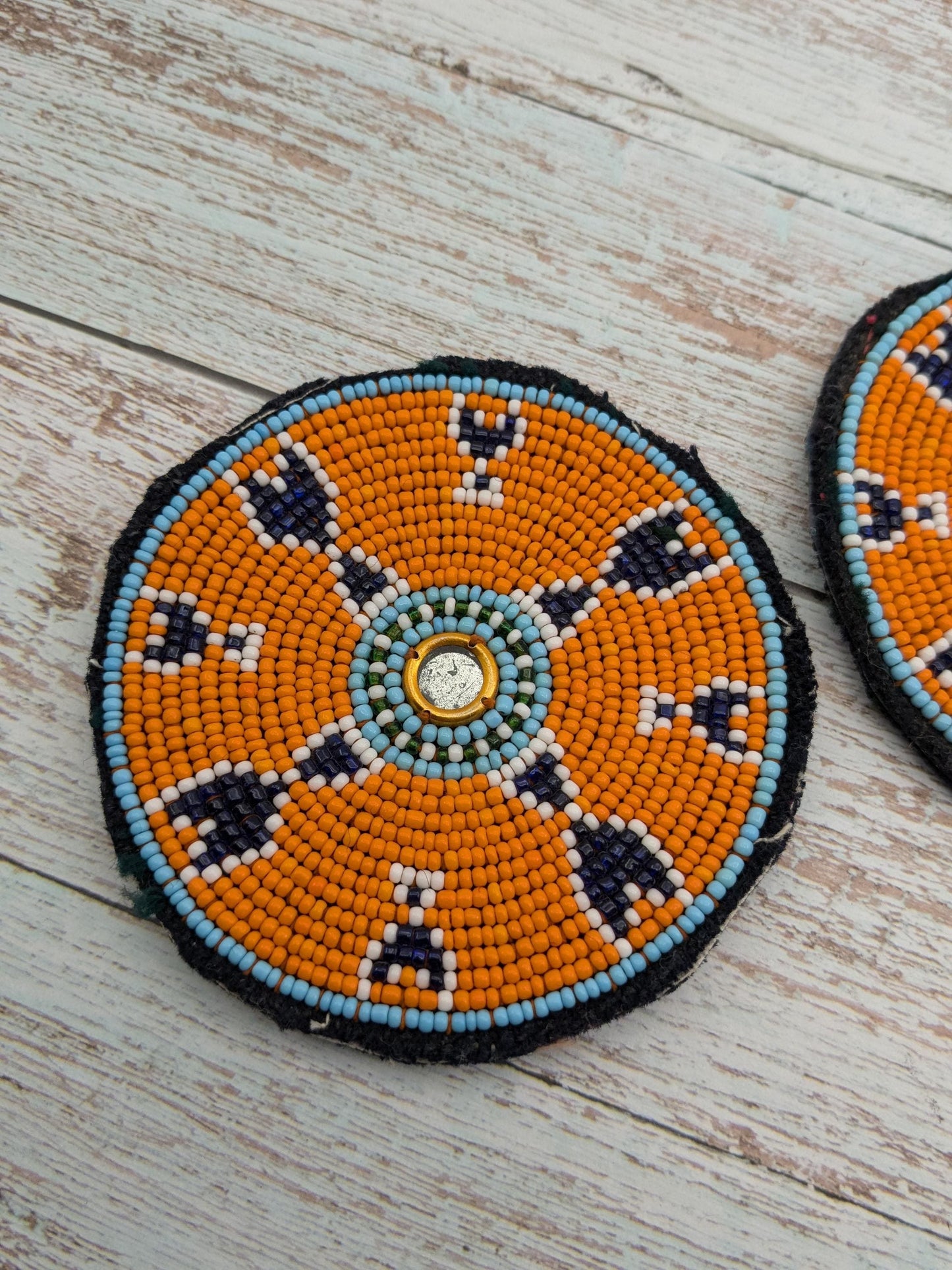 Vintage Beaded Tribal Gul Flowers Kuchi Patches Orange 3.25" (17151)