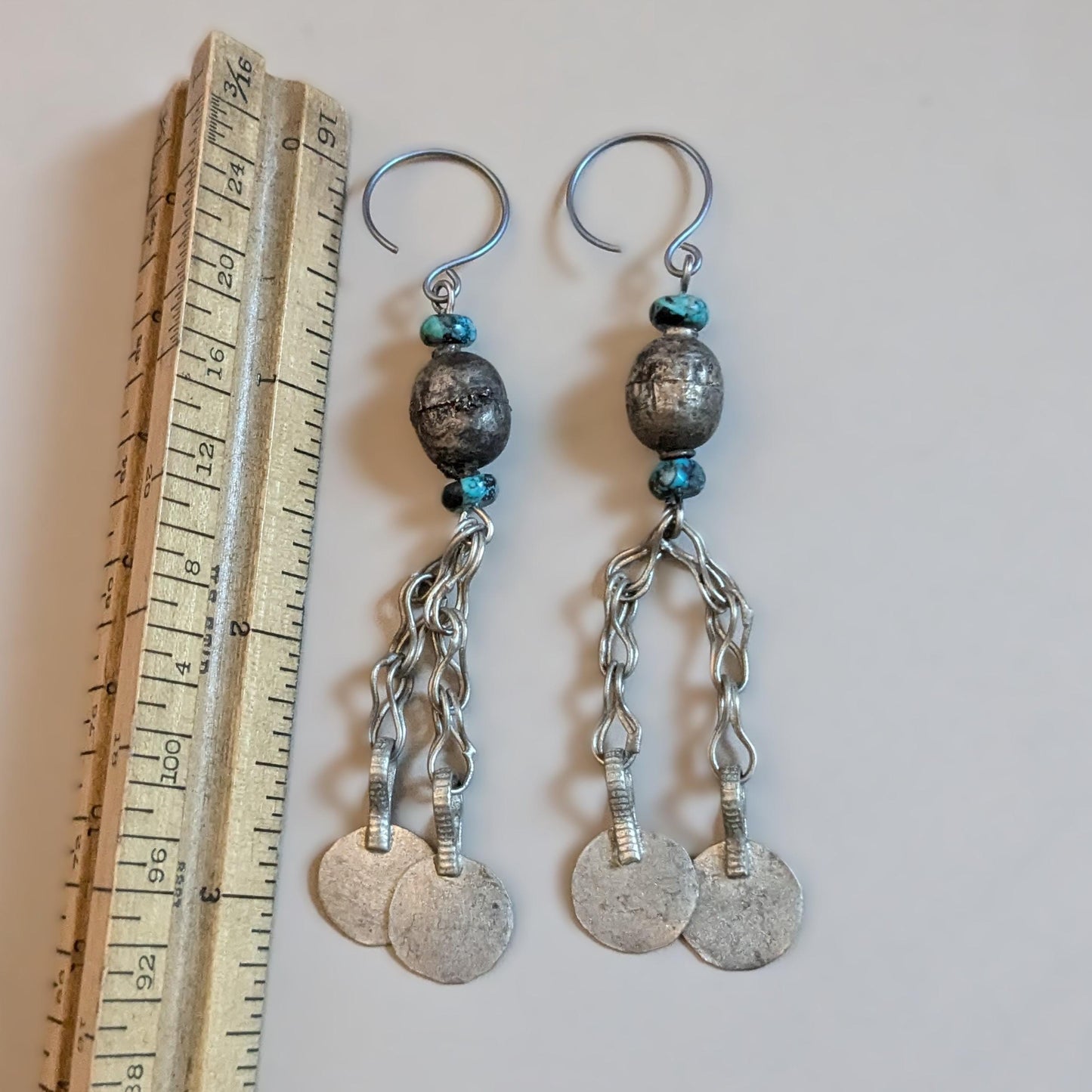 Boho Earrings Vintage Ethiopian Beads with Turquoise Jewelry (16801)