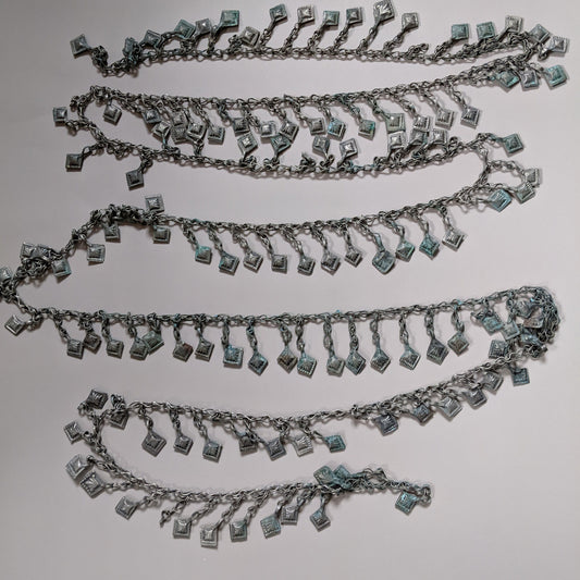 Kuchi Tribal Chain Diamond-Shape Dangles 78" x 1.25" Verdigris 1 Gap 5 Missing Dangles (#14803)