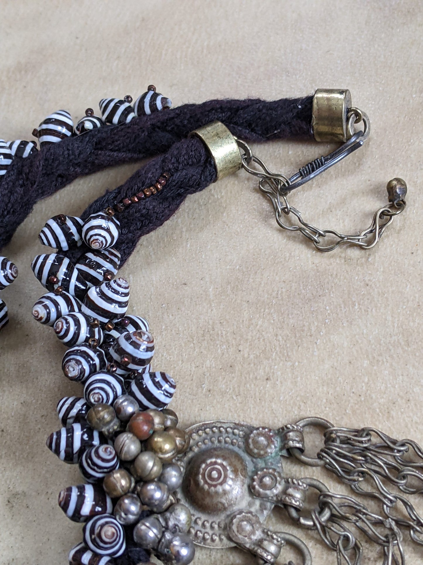 Sculptural Choker Zebra Shells Kuchi Baubles Waziri Tribal Pendants Assemblage Jewelry (16003)