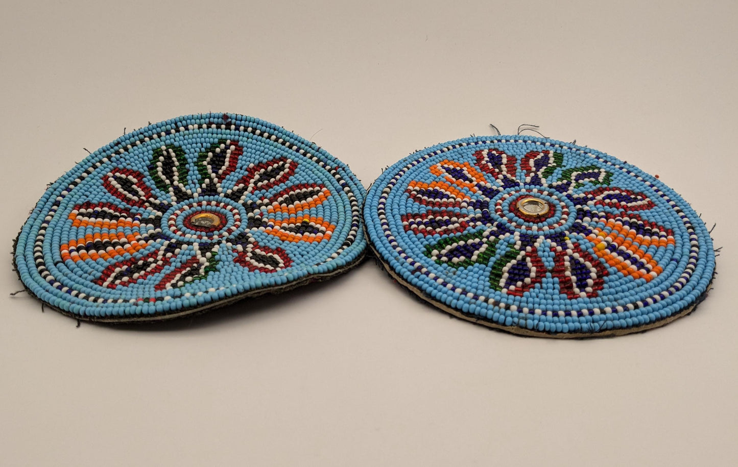 Vintage LARGE Beaded Baloch Light Blue Tribal Flower Patches 5.5" (17143)